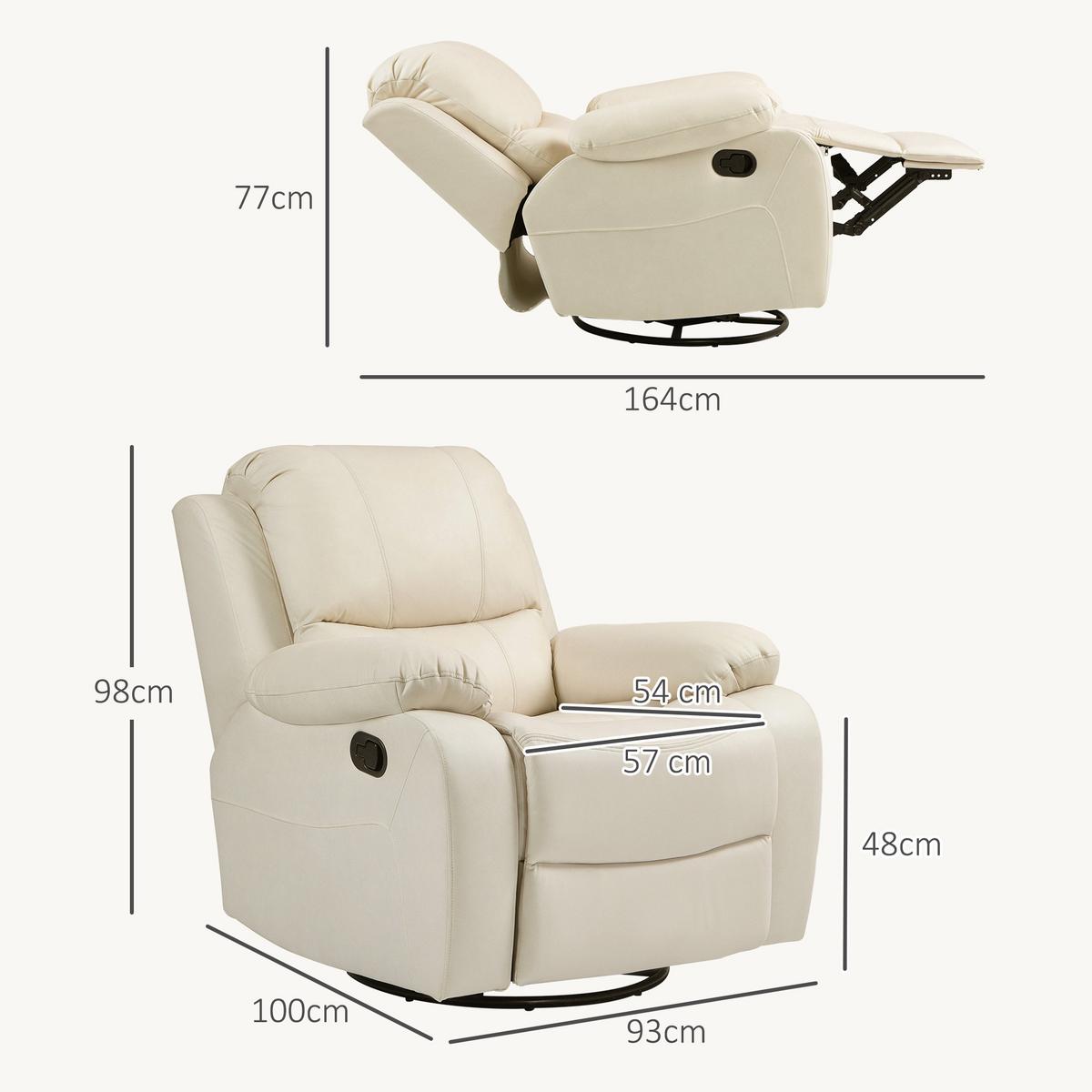 RELAXSESSEL Fernsehsessel mit Liegefunktion, Fußstütze für Wohnzimmer Creme - Creme/Schwarz, Textil/Metall (100/98/93cm) - HOMCOM