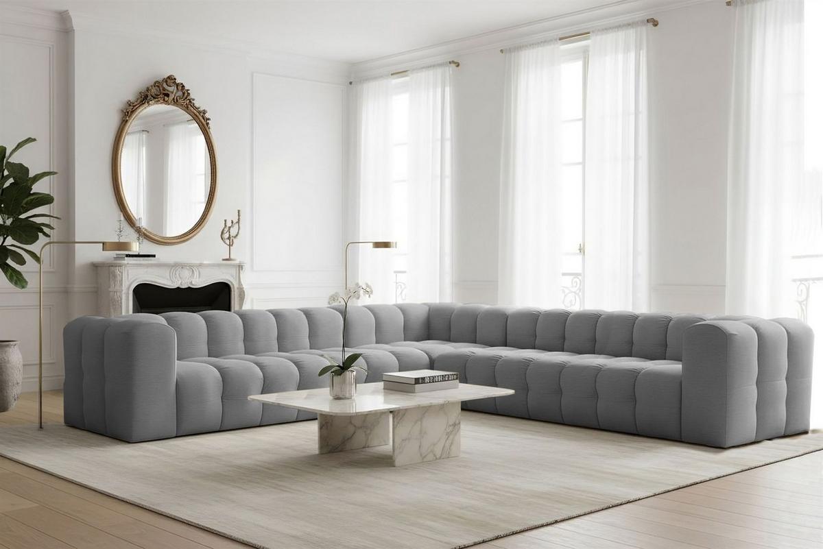 ECKSOFA Solvie Xl In Tiffani - Grau, Holzwerkstoff/Textil (330/330cm) - Fun Möbel