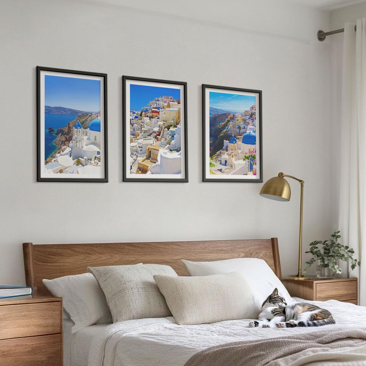 BILDER SET 3er Set - 40x60 cm Schwarzer Rahmen - Landschaftsarchitektur Oia Santorini - Schwarz, Kunststoff (40/60cm) - TULUP