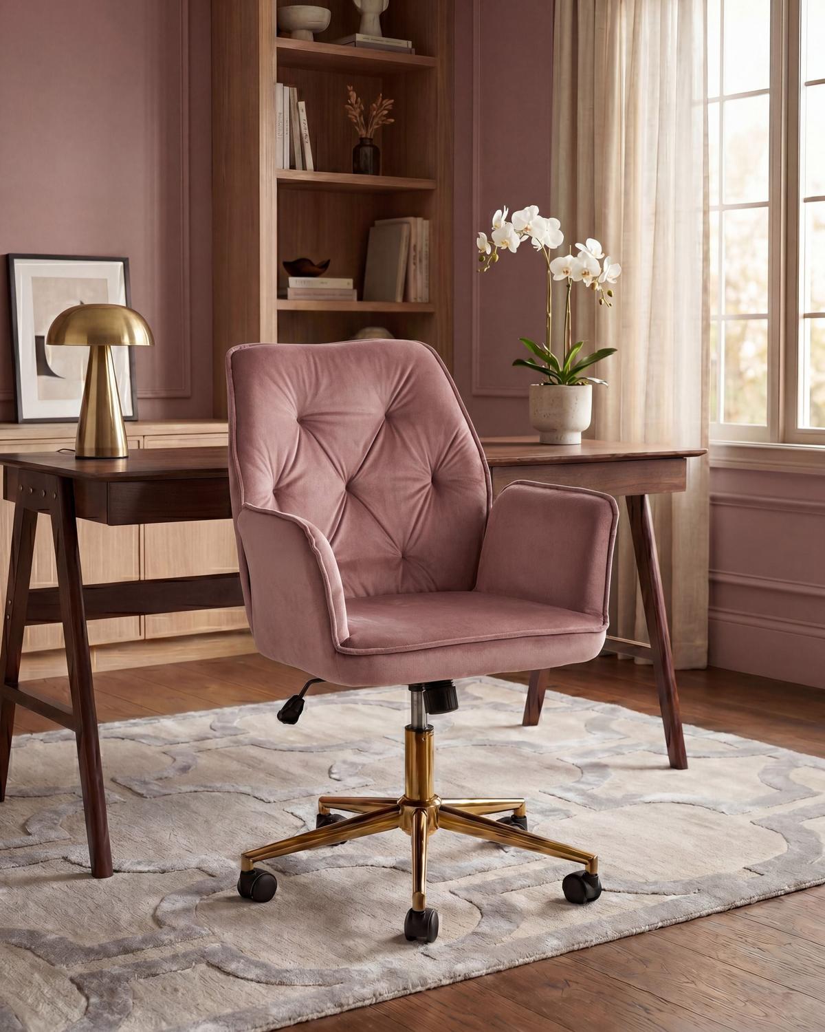 SCHREIBTISCHSTUHL Samtstoff Rosa Celara - Pink, Textil (60/87/60cm) - Beliani