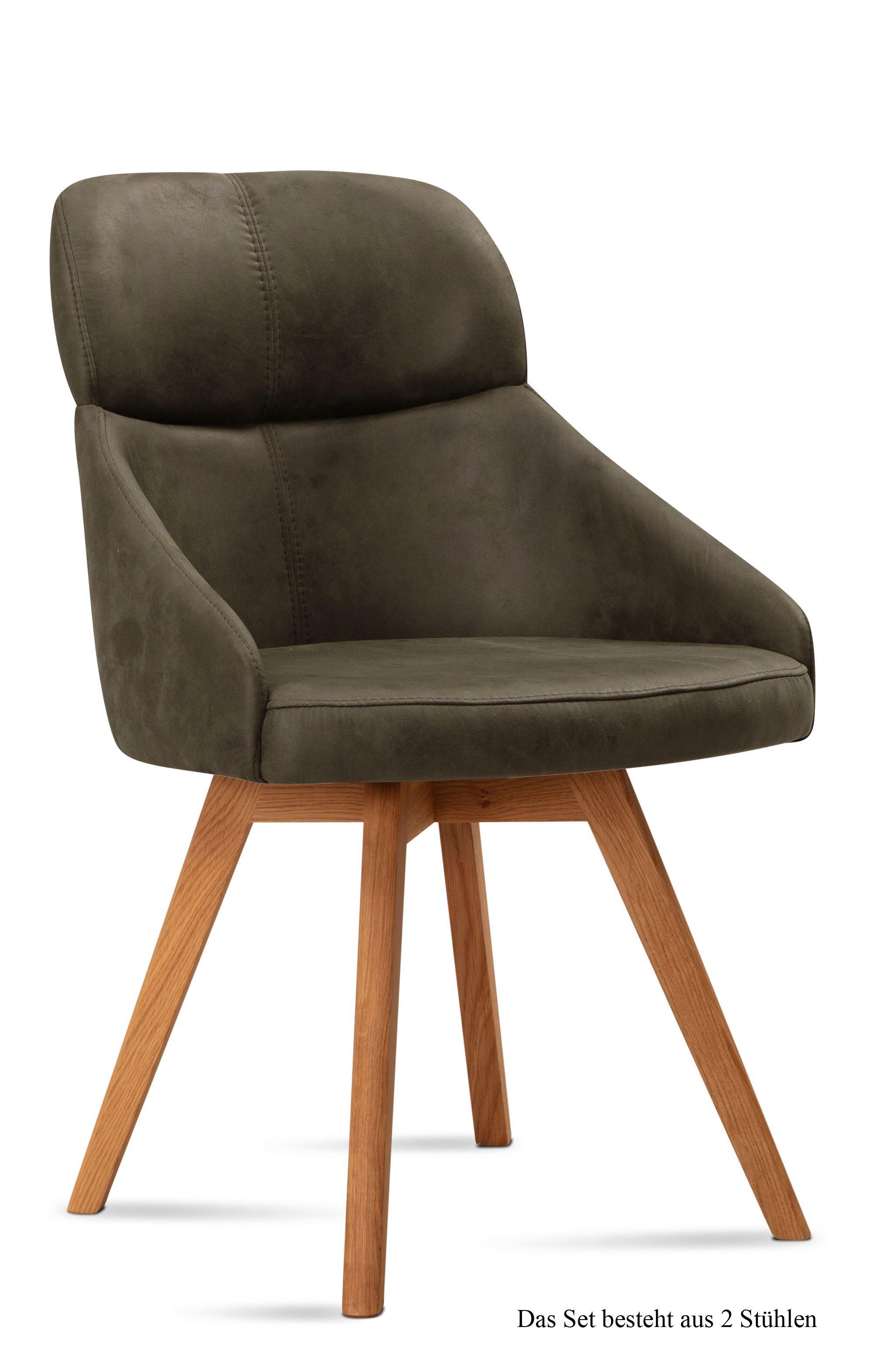 ESSZIMMERSTUHL (2er-Set) Donna 52x82x63 Eiche geölt/Khaki - Dunkelgrün/Eichefarben, Kunststoff (63/82/52cm) - 58aufmkessel