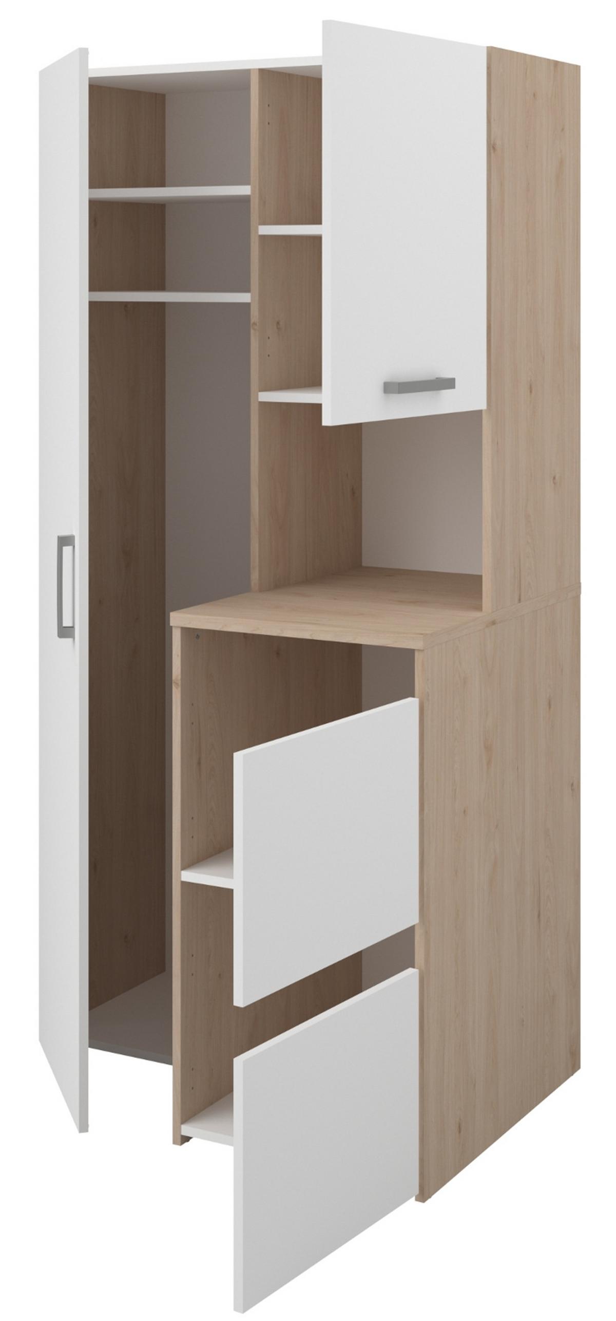 WASCHMASCHINENSCHRANK weiß, Eiche Jackson, Umbauschrank Set 3-teilig 204 cm mit viel Stauraum - Eichefarben/Silberfarben, Holzwerkstoff/Kunststoff (204/184/67cm) - Parisot Meuble