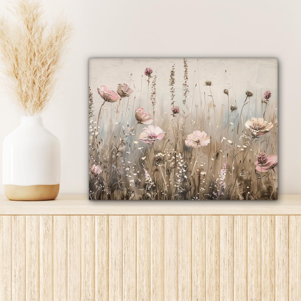 LEINWANDBILD Blumen - Rosa - Modern - Beige Wandbild 40x30 cm - Beige, Textil (40/30cm) - MuchoWow