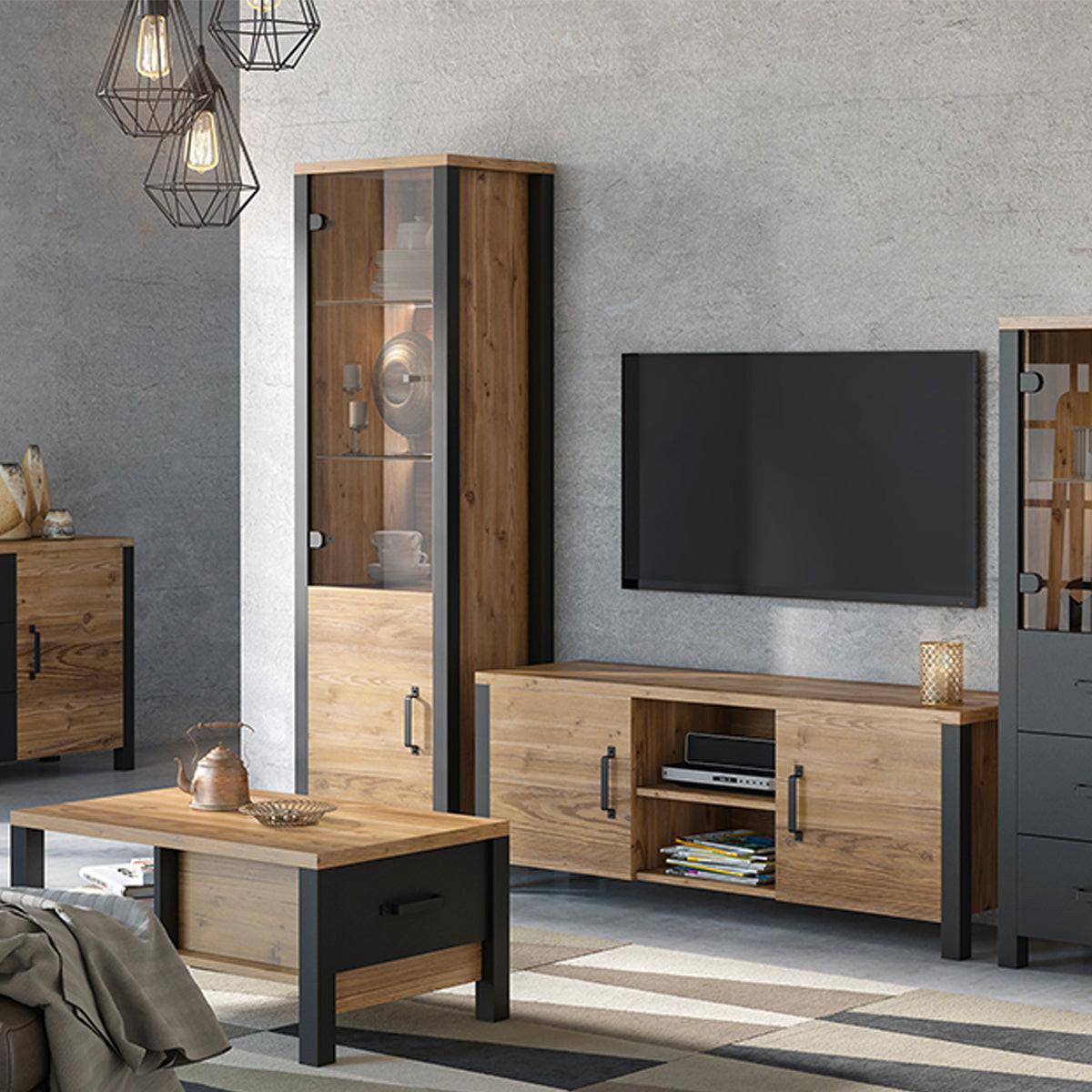 TV-MÖBEL Lyam Holz und Schwarz - Braun, Holzwerkstoff (147/57/43cm) - Petits-meubles