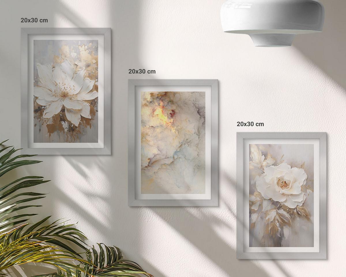 BILDER SET 3er Set - 20x30 cm Silberner Rahmen - Blumen heller abstrakter Hintergrund - Silberfarben, Kunststoff (20/30cm) - TULUP