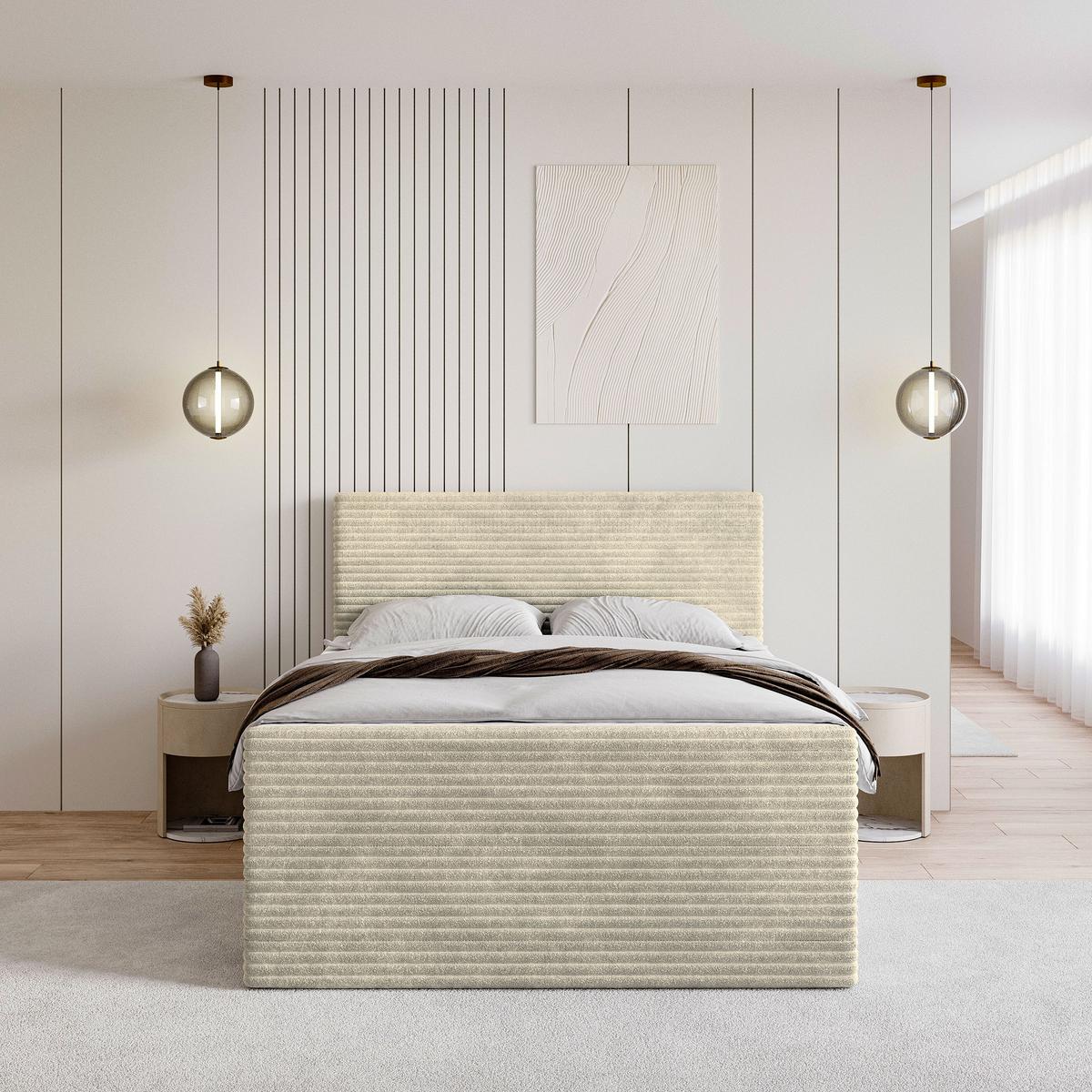 BOXBETT NOLEN 140x200 cm mit Matratze und Topper - Creme - Creme, Holz (140/200cm) - MASSENO