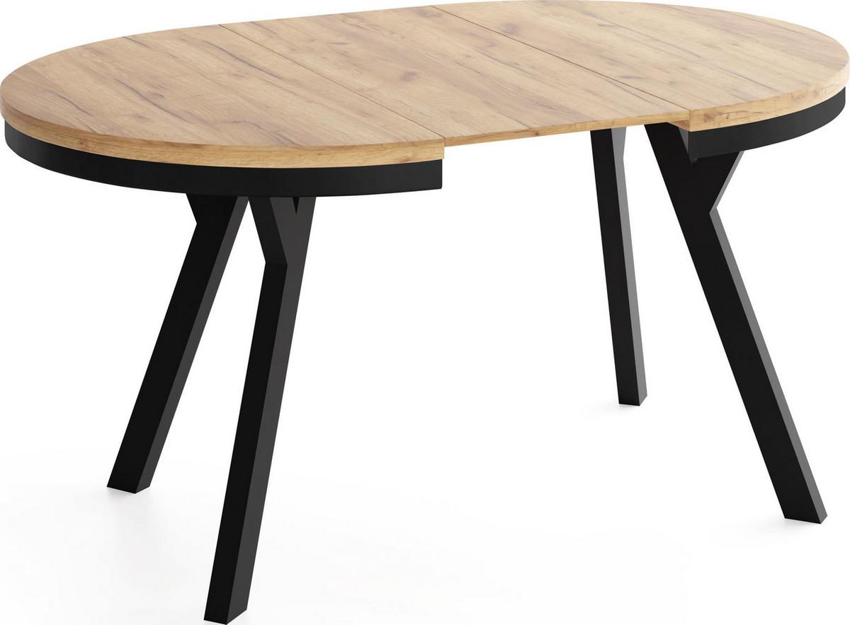 ESSTISCH Vero Neo rund ausziehbar verlängerbar, Eiche Braun 80-130/80/77 cm - Eiche Wotan/Schwarz, Holz/Holzwerkstoff (80/130/77cm) - WFL GROUP