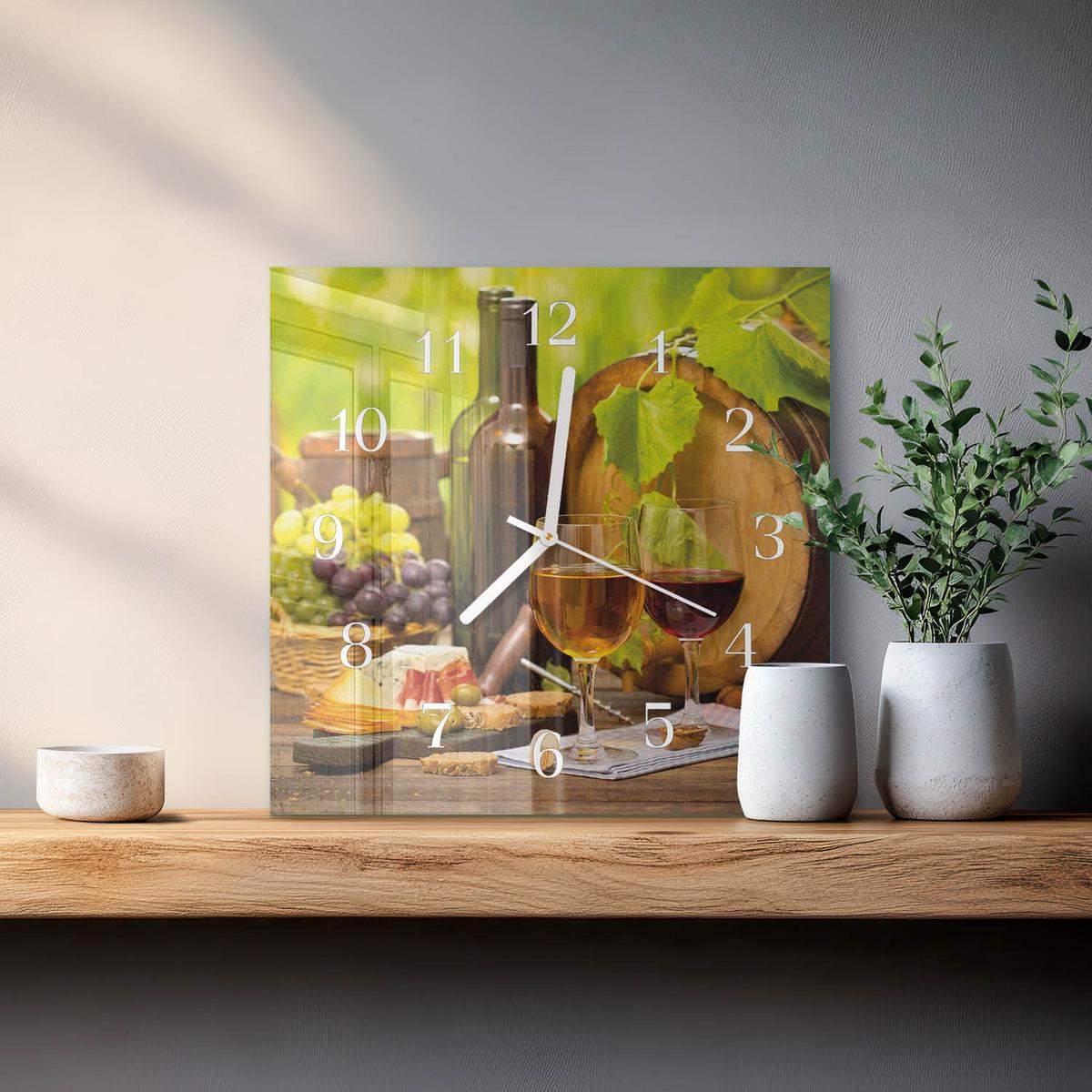 WANDUHR aus Glas 30x30 cm - Trauben für Wein - Multicolor, Glas (30/30/0.4cm) - TULUP