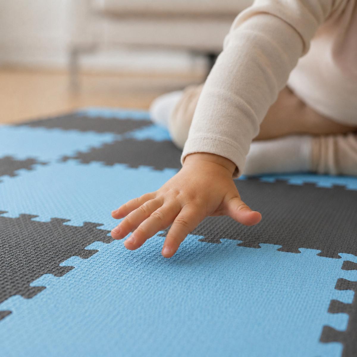 SPIELMATTE ab Null - 180/90/1 cm Puzzlematte Grau - Grau/Hellblau, Kunststoff (30/30cm) - Littletom