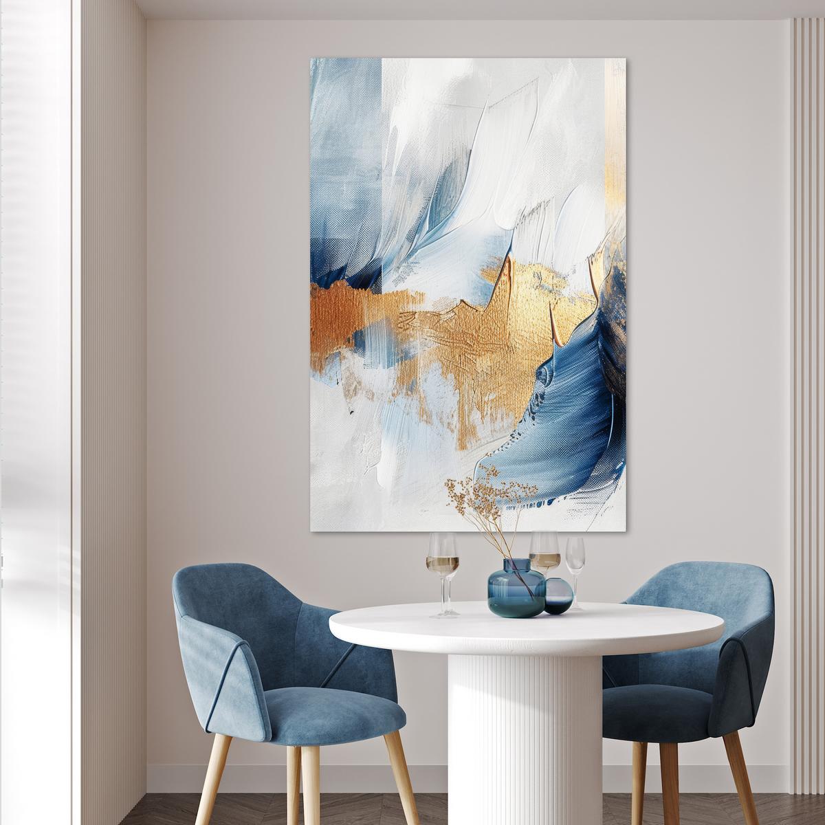 POSTER Gold - Blau - Aquarell - Kunst - Modern Wandbild Schlafzimmer 80x120 cm - Hellblau, Papier (80/120/0.1cm) - MuchoWow