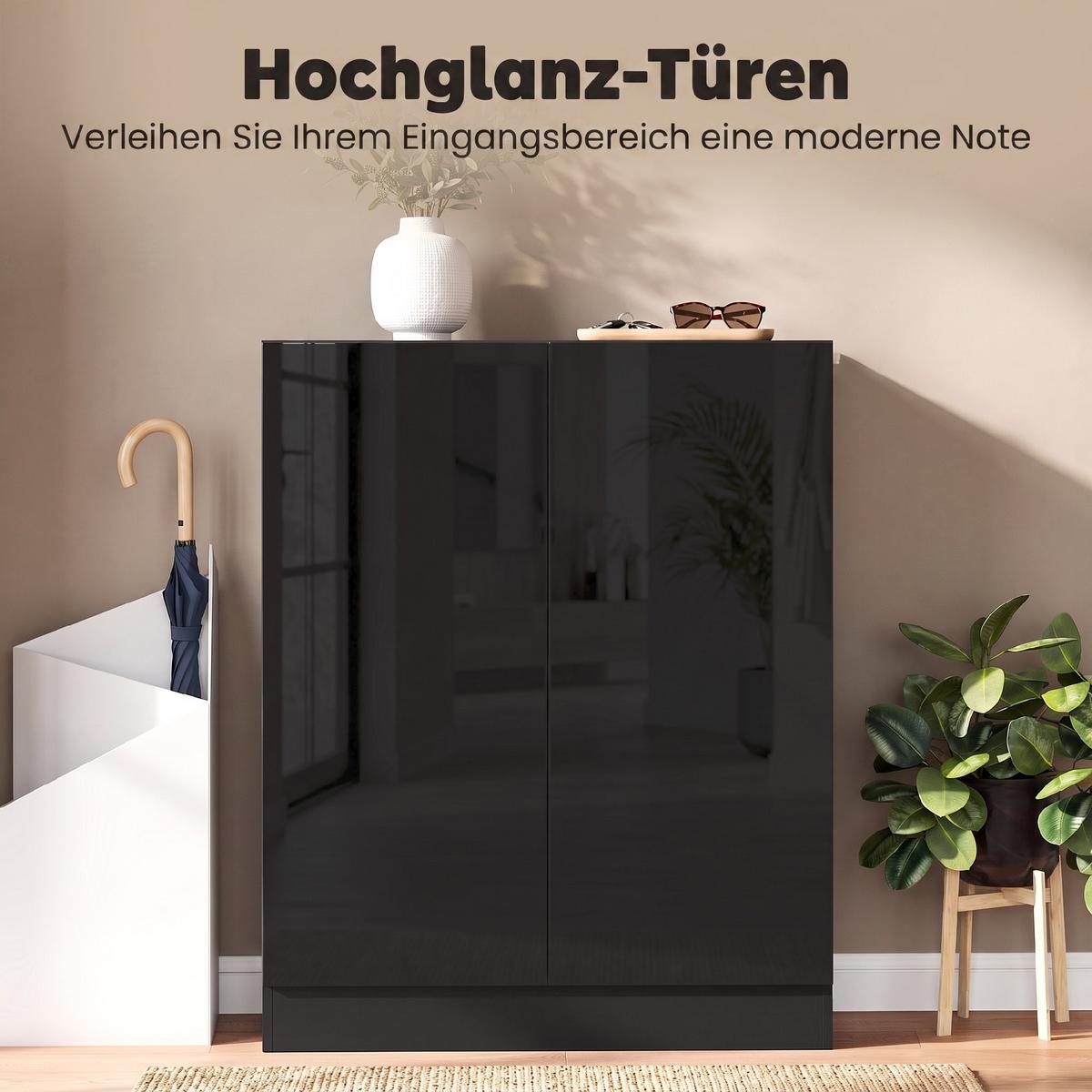 SCHUHSCHRANK Spanplatte MDF Schwarz - Schwarz Hochglanz/Schwarz, Holzwerkstoff (34/103/72cm) - HOMCOM