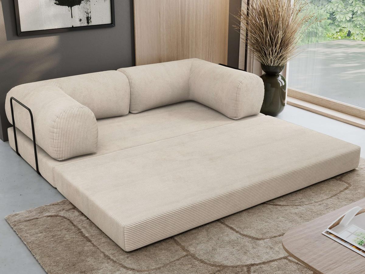 3-SITZER SOFA ORSETTO - Creme Cord - Creme/Schwarz, Textil/Metall (200/70/100cm) - MKS