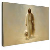 LEINWANDBILD Schaf - Jesus - Pinselstriche - Abstrakt Groß 140x90 cm - Sandfarben, Textil (140/90cm) - MuchoWow