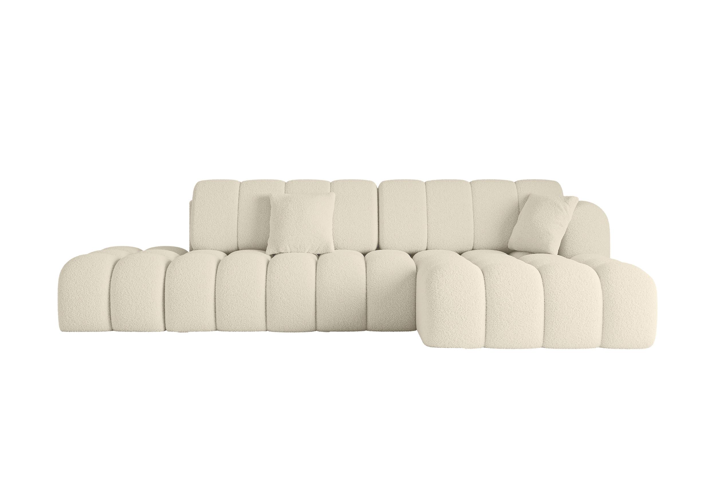ECKSOFA mit Schlaffunktion Ottomane RECHTS OLEA-L2 321x164x75 Beige Bouclé - Beige/Schwarz, Holzwerkstoff/Kunststoff (164/321cm) - ALTDECOR