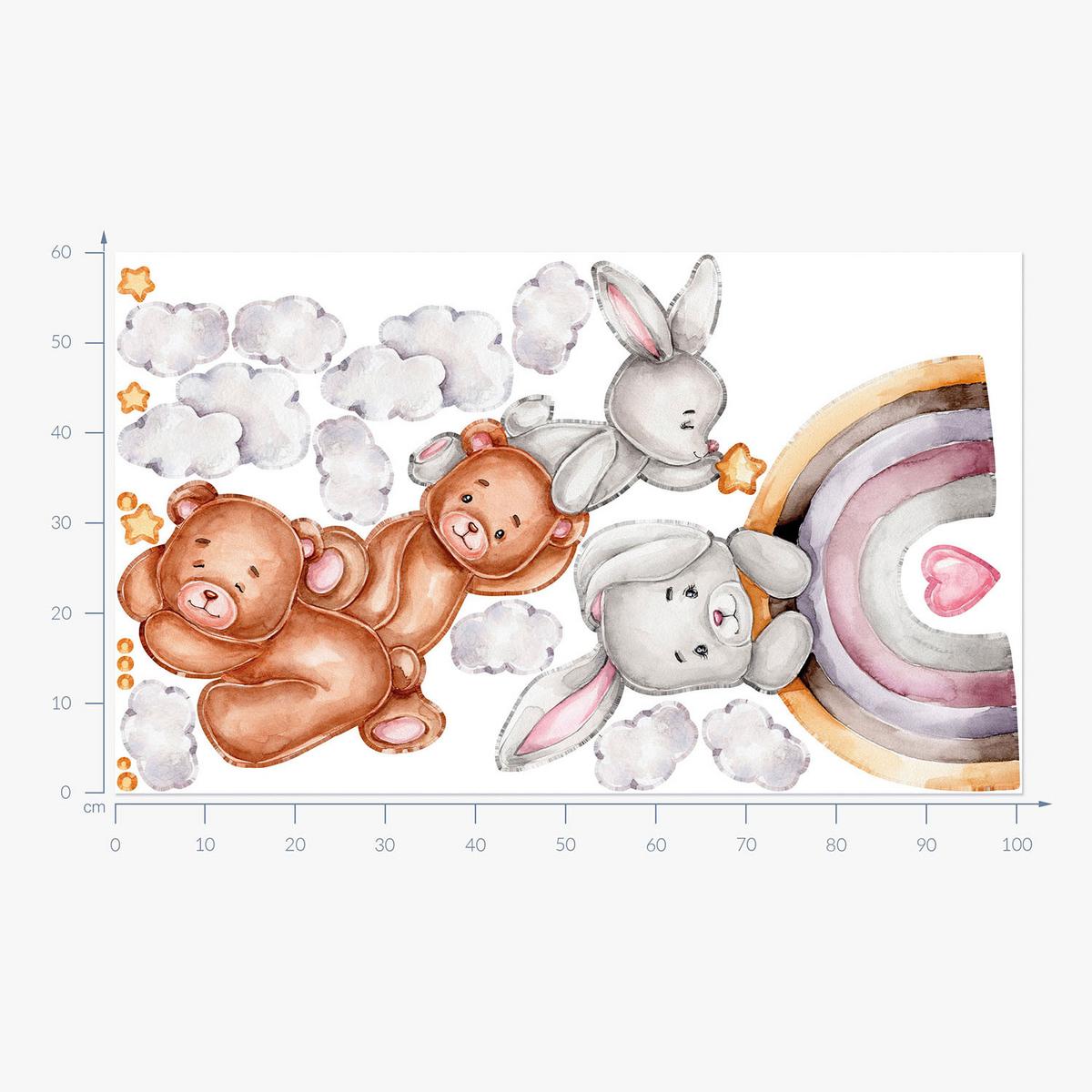 WANDAUFKLEBER 60x101cm - Hasen und Wolken - Multicolor, Kunststoff (60/101/0.1cm) - Wallfluent