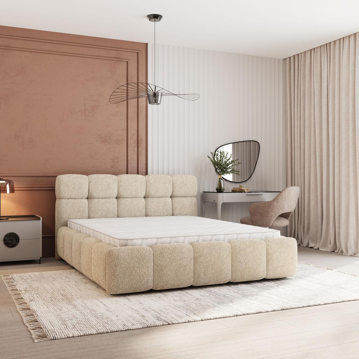 POLSTERBETT FARU Q 140x200 cm mit Bettkästen - Creme - Creme, Holz (140/200cm) - MASSENO