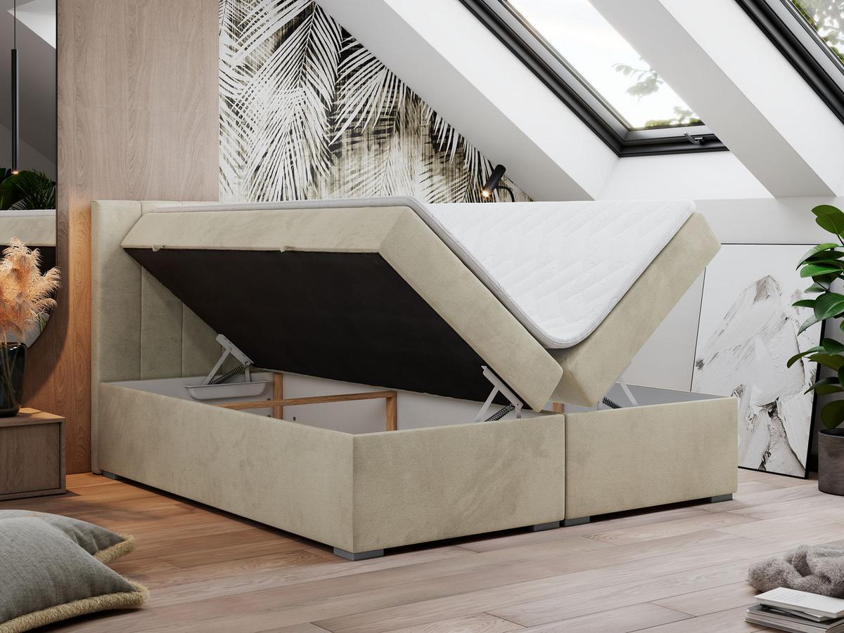 BOXBETT LOPE 180/200 - Beige Velvet - H3 - Beige, Holz/Textil (180/200cm)