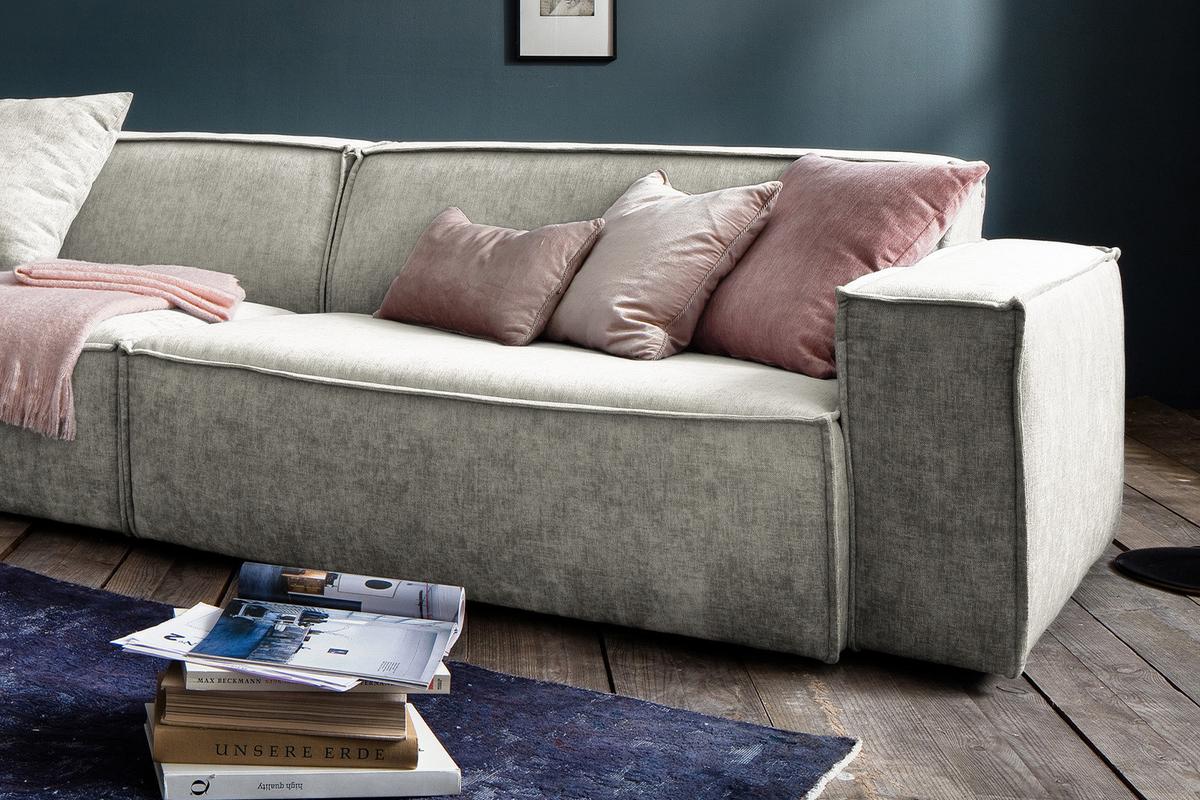 RIESENSOFA SAMU Beige Webstoff - Beige/Schwarz, Textil (418/72/106cm) - KAWOLA
