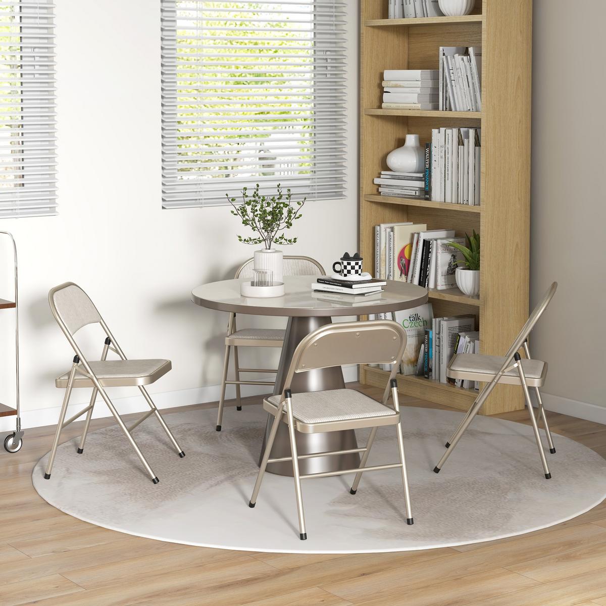 KLAPPSTUHL 4er Set Polyester Stahl Beige - Beige, Textil/Metall (46/78/45cm) - HOMCOM