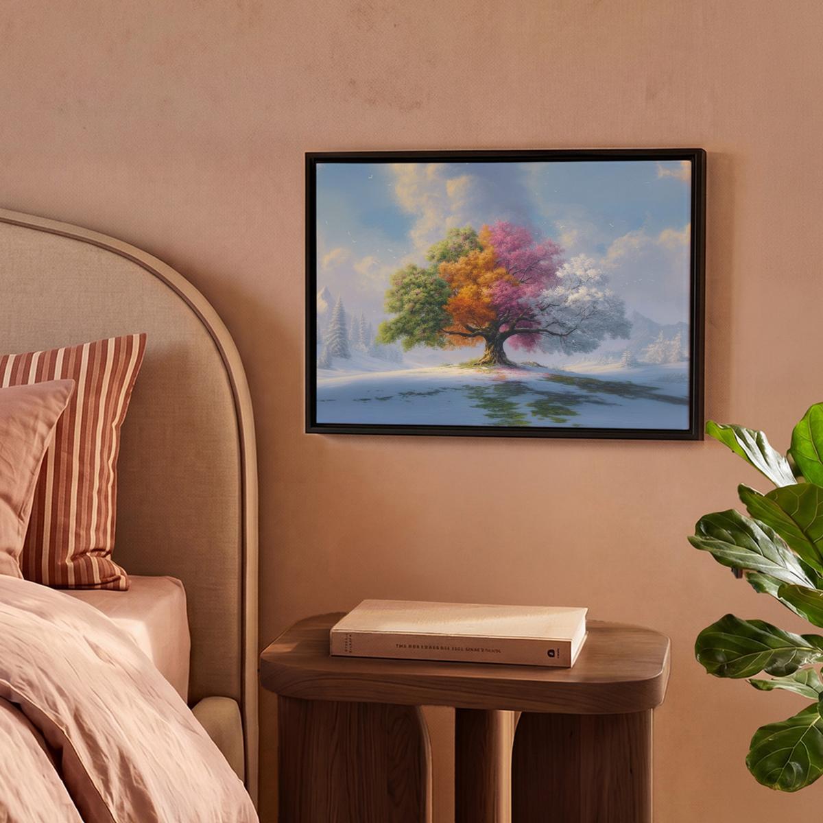 LEINWAND Bilder mit Rahmen - Baum - Jahreszeiten - Winter - Landschaft - 40x30 - Multicolor, Textil (40/30cm) - MuchoWow