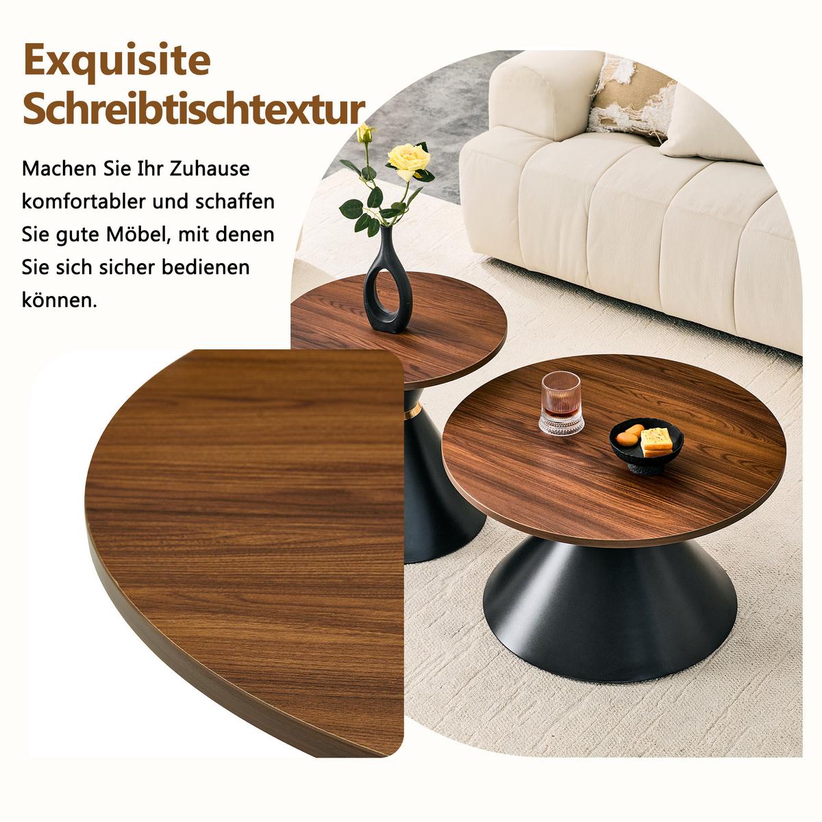 COUCHTISCH-SET Walnussoptik & Metall Schwarz Konusform - Walnussfarben, Metall (70/70/42.5cm) - Urban Meuble