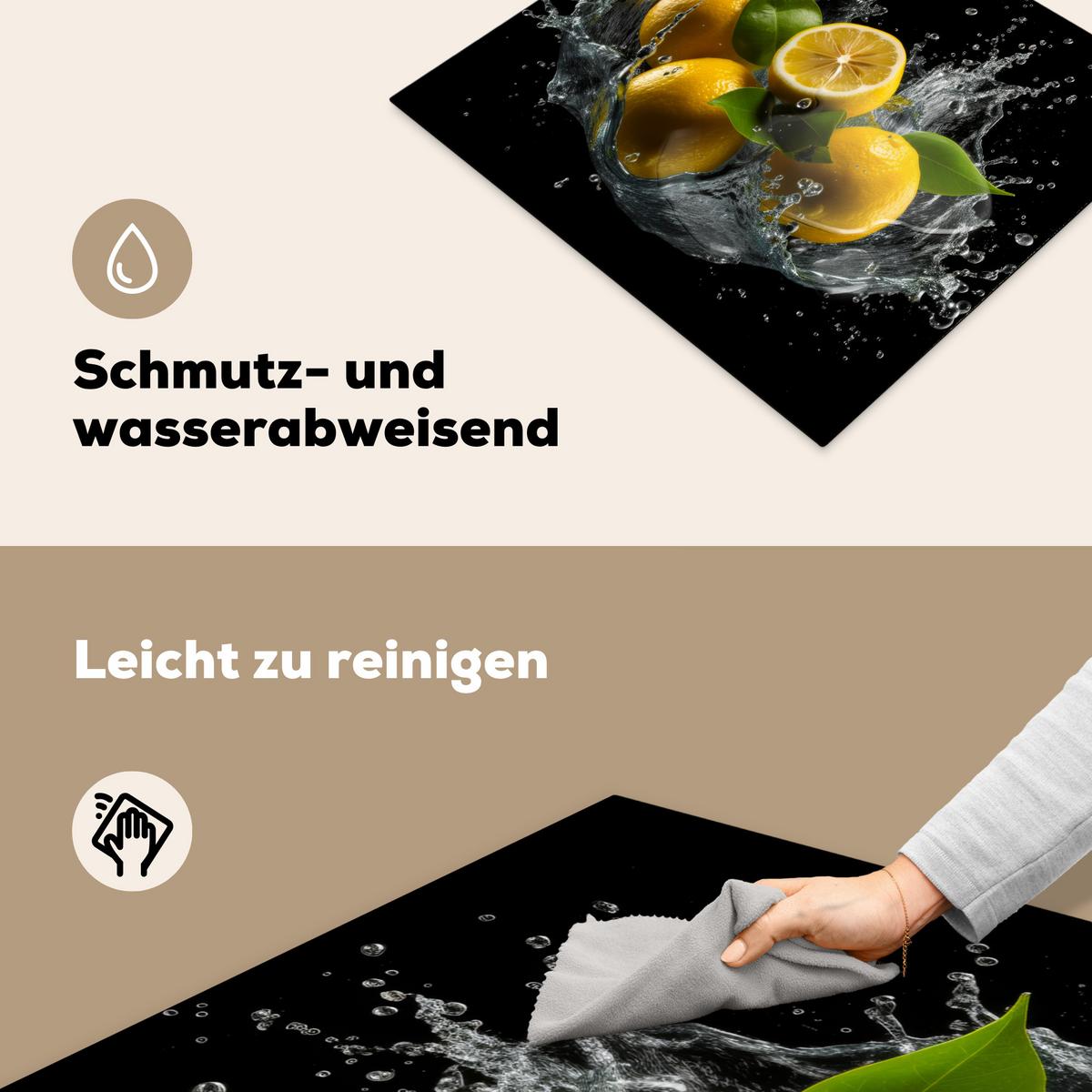 HERDABDECKPLATTE Zitrone - Obst - Gelb - Schwarz Abdeckung Ceranfeld 59x51 cm - Gelb, Kunststoff (59/51/0.2cm) - MuchoWow