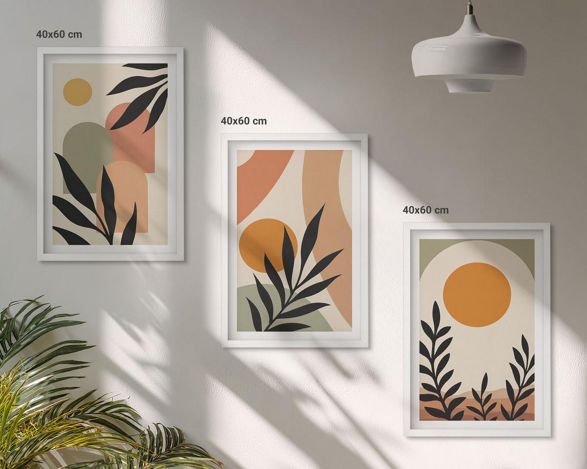 BILDER SET 3er Set - 40x60 cm Weißer Rahmen - Abstrakte Pflanzenformen - Weiß, Kunststoff (40/60cm) - TULUP
