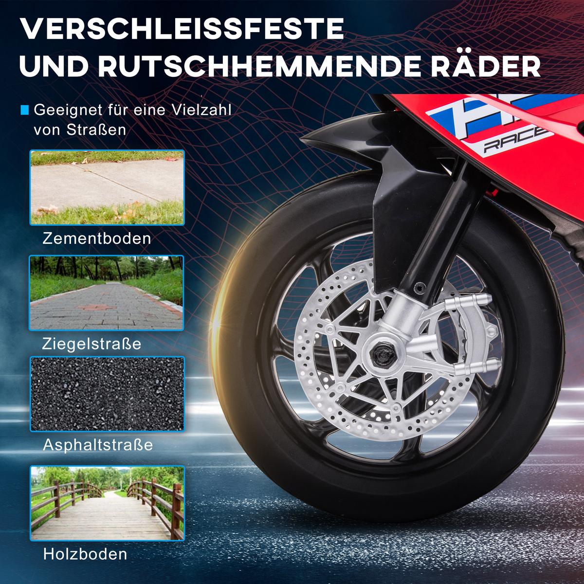 KINDER Elektro-Motorrad Kindermotorrad 6V Elektrofahrzeug Elektro-Dreirad Rot - Rot, Kunststoff (82.5/42/54cm) - HOMCOM