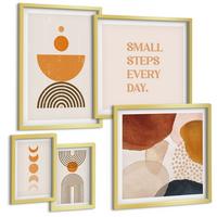 BILDER SET 5er Set - 50x50 cm & 20x30 cm & 40x60 cm Goldrahmen - Boho-minimalistische Dekorationen - Goldfarben, Kunststoff (40/60cm) - TULUP