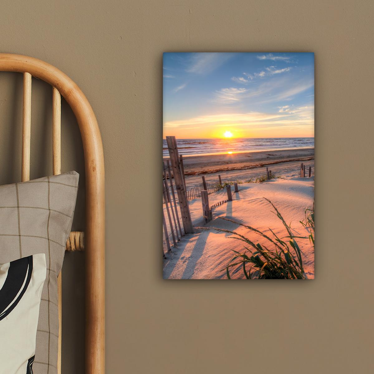 LEINWANDBILD Strand - Meer - Düne - Sonnenuntergang - Landschaft Deko Wohnzimmer 20x30 cm - Beige, Textil (20/30cm) - MuchoWow