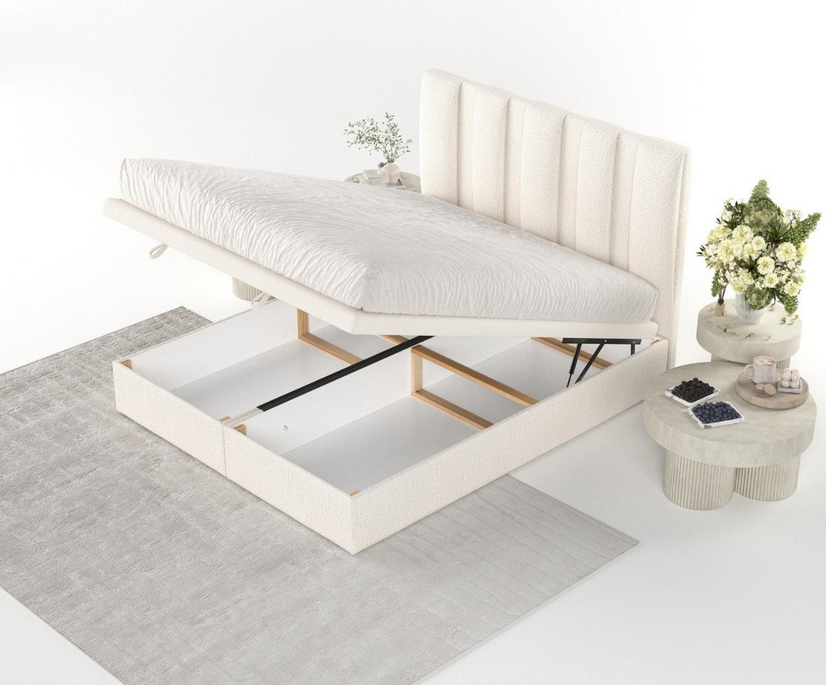 POLSTERBETT Orta mit Stauraum 180/200 cm Creme im Alta Stoff - Creme/Schwarz, Holz/Holzwerkstoff (180/200cm) - AltaBeds