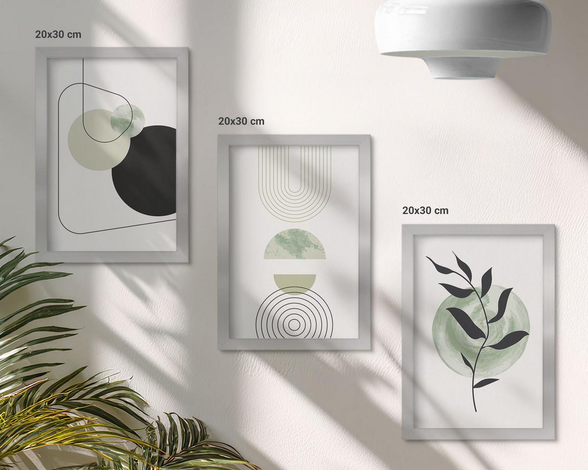 BILDER SET 3er Set - 20x30 cm Silberner Rahmen - Abstrakte Pflanzenformen - Silberfarben, Kunststoff (20/30cm) - TULUP