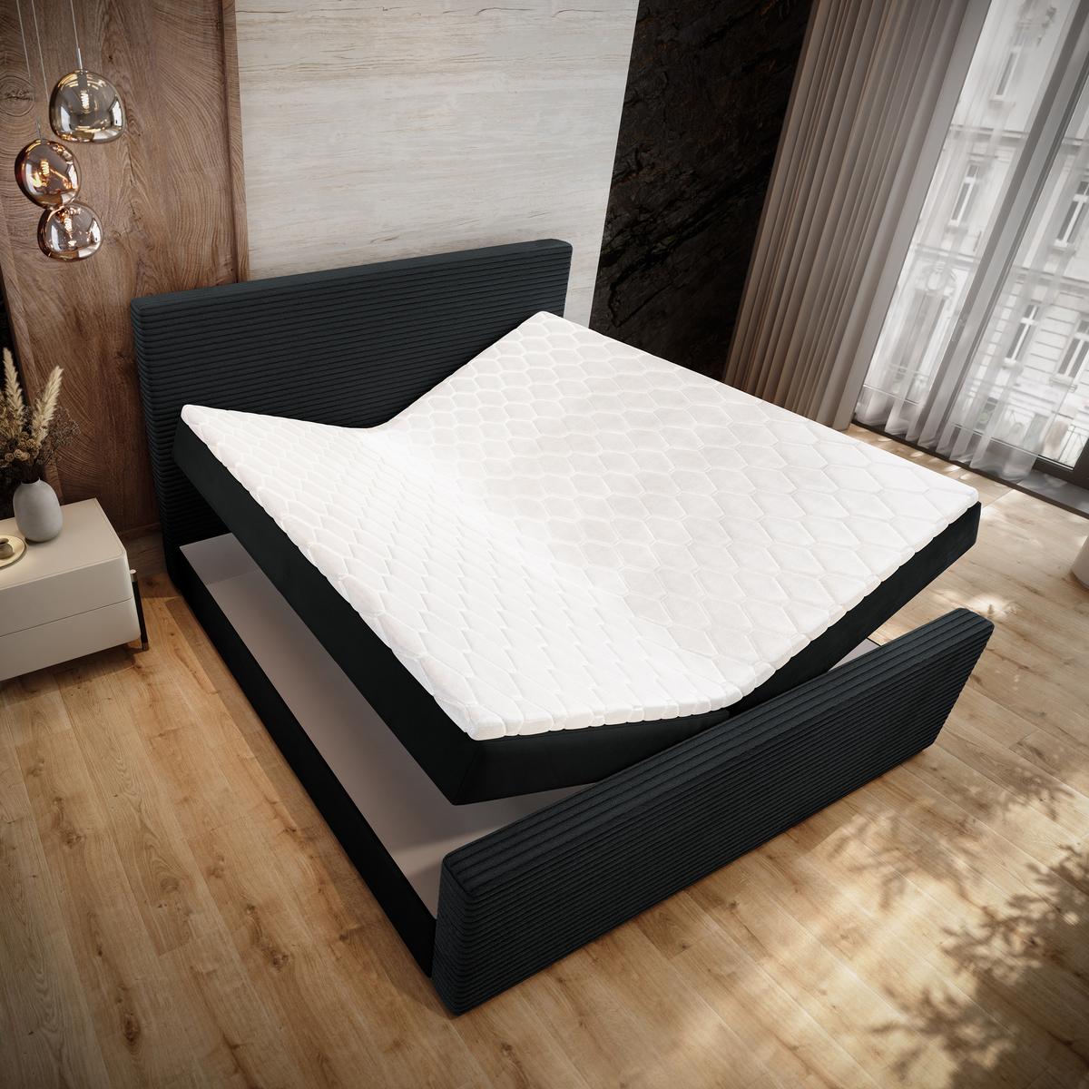 BOXBETT ALORIA 140x200 cm mit Matratze und Topper - Schwarz - Schwarz, Holz (140/200cm) - MASSENO