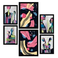 POSTER Set Mit 6 Verhaltensmodi In Liebhaber Abstrakt Ästhetische Dekorative Gemälde Für Ihr Wohnzimmer Schlafzimmer Zuhause A3 & A4 Schwarzer Rahmen - Schwarz, Papier (29/3cm) - Nacnic