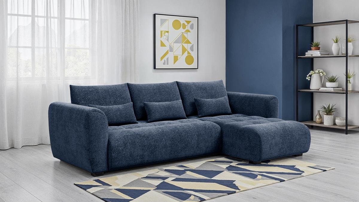 ECKSOFA SORENO 4-Sitzer, dunkelblau - Schwarz/Dunkelblau, Holz/Textil (293/171cm) - Wozimo