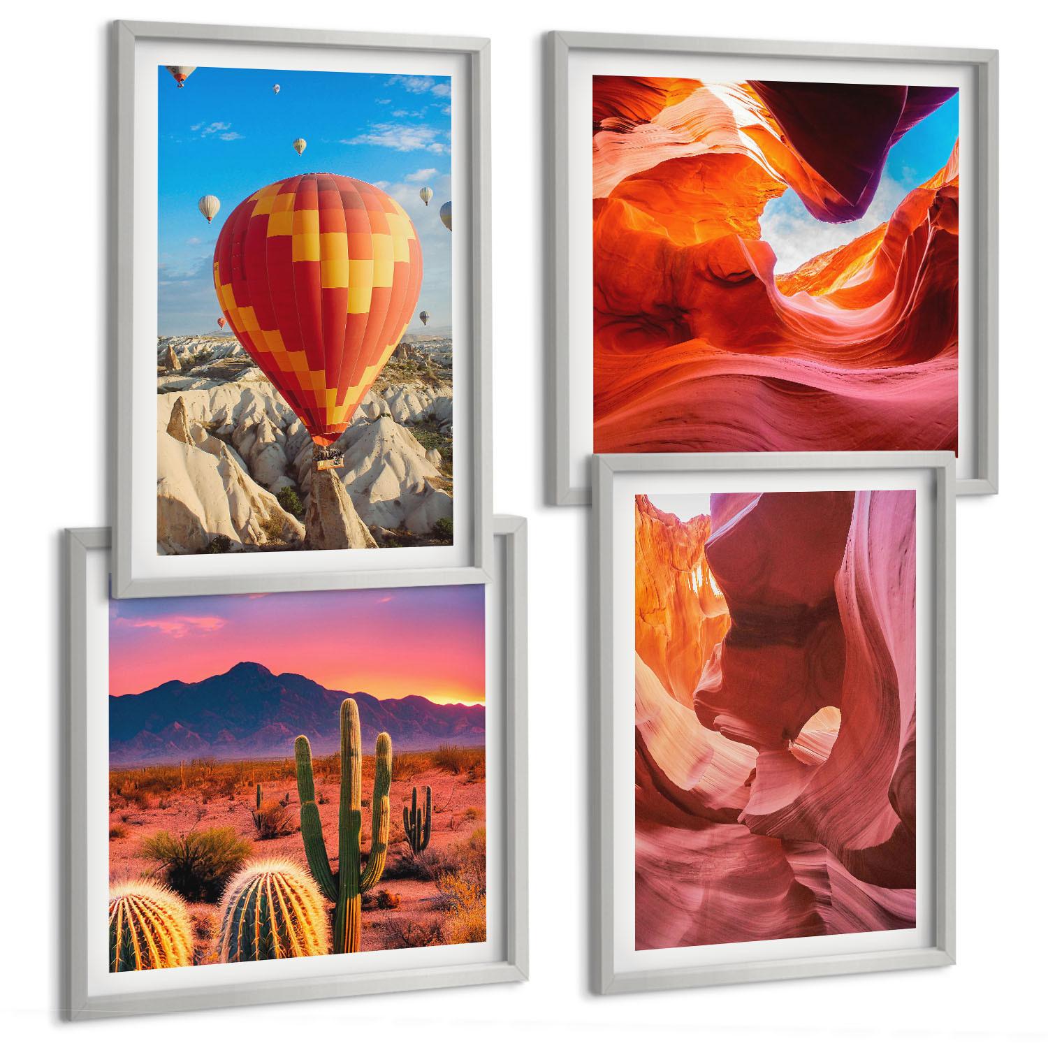 BILDER SET 4er Set - 50x50 cm & 40x60 cm Silberner Rahmen - Landschaften von Wüstenschluchten - Silberfarben, Kunststoff (50/50cm) - TULUP