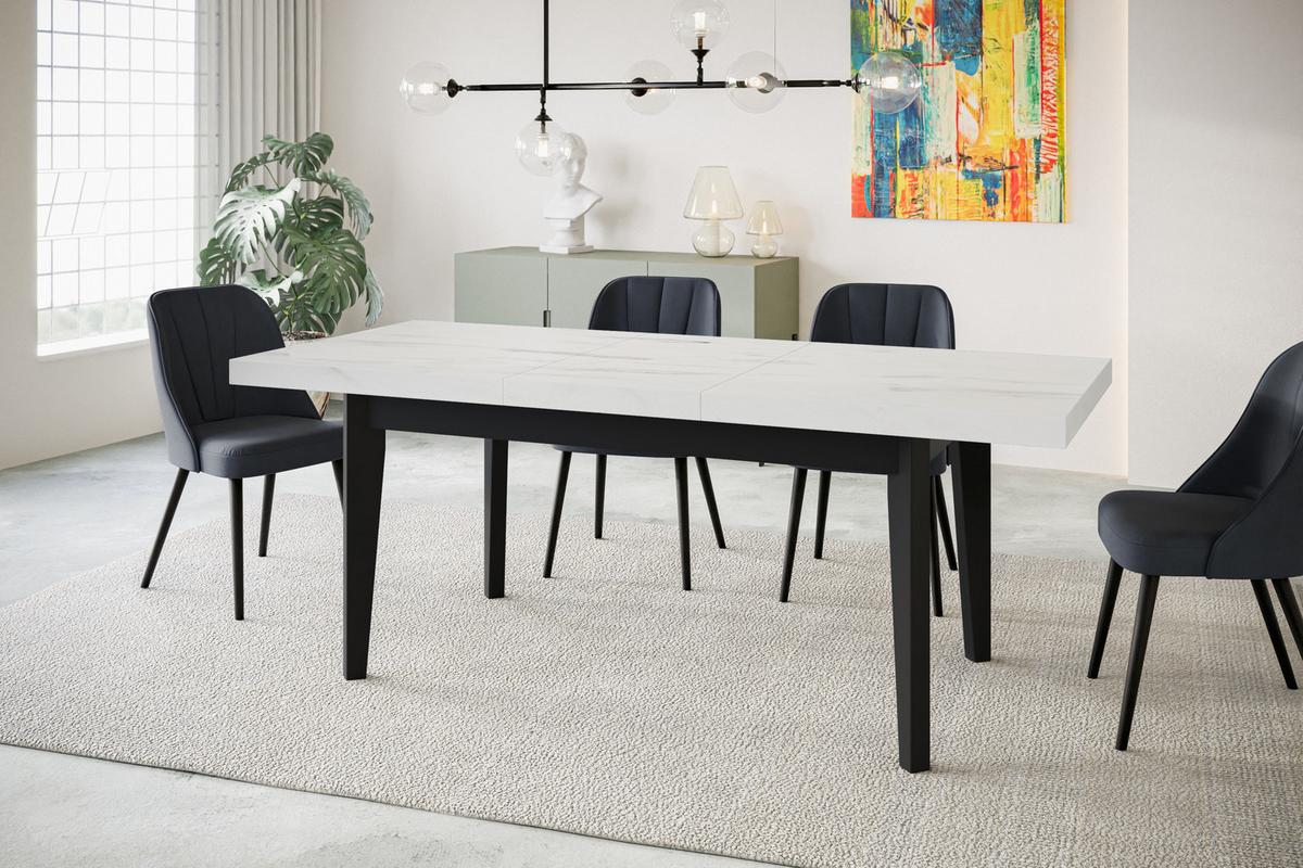 RECHTECKIGER Esszimmertisch SKANDI, ausziehbarer Tisch, Größe: 200-300X100X78 cm, Wohnzimmertisch Farbe: MARMUR, mit Holzbeinen in Farbe Schwarz - Hellgrau/Schwarz, Holzwerkstoff (200/100/78cm) - Alpi-Möbel