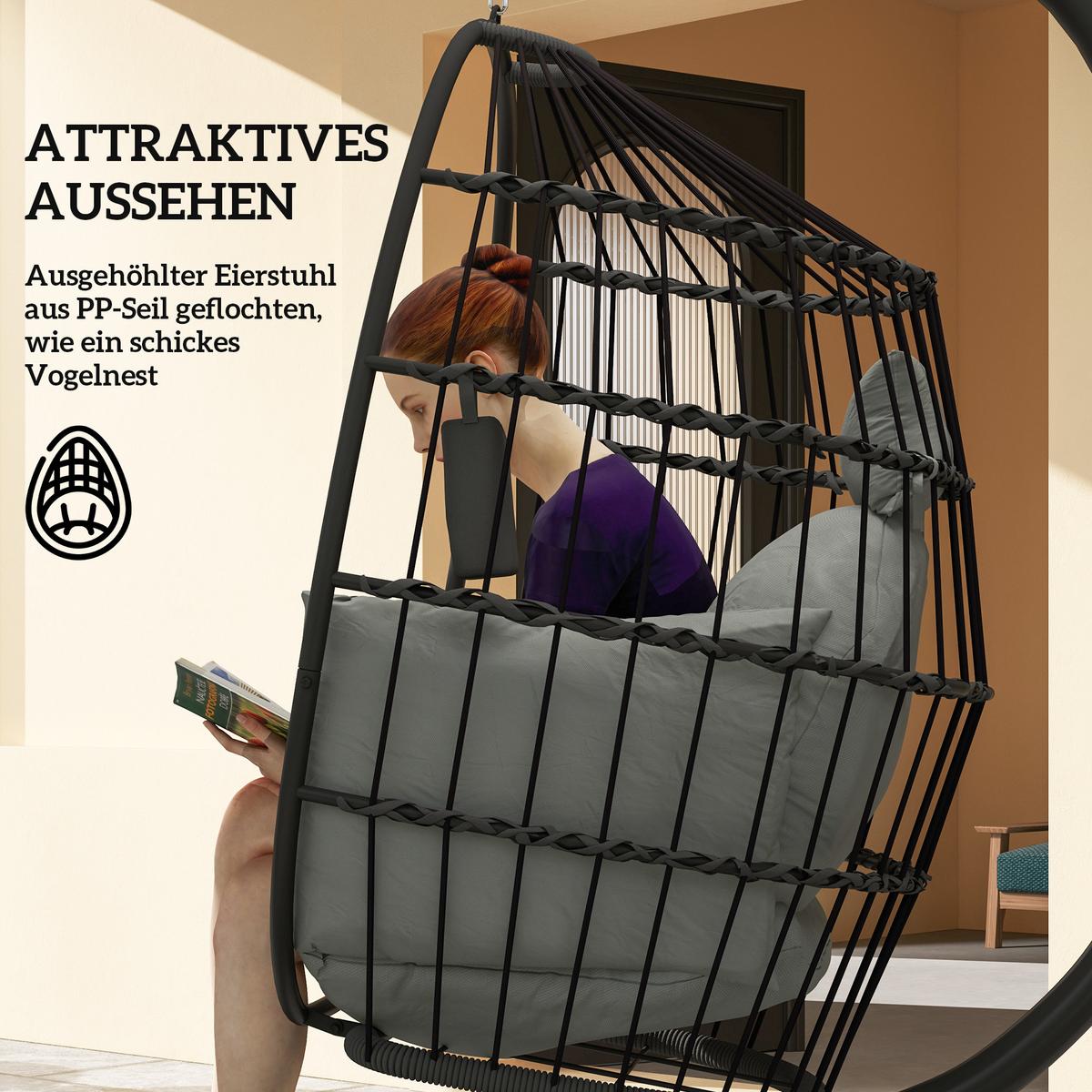 HÄNGESESSEL Stahl Polyester Schwarz - Schwarz, Metall (88/192/120cm) - Outsunny
