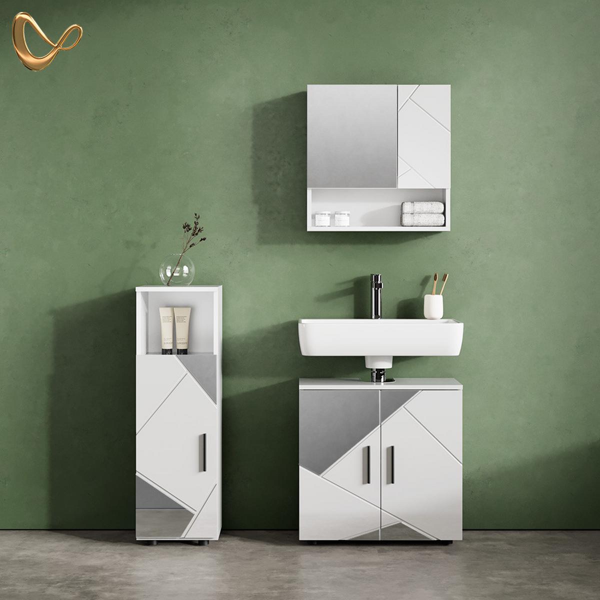MIDISCHRANK Ronco Weiß Hochglanz mit Einsätzen 30 x 95 cm - Weiß Hochglanz/Grau, Holzwerkstoff (30/95/30cm) - Livinity®