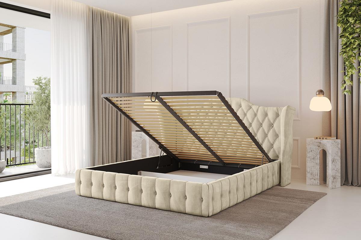 POLSTERBETT mit Bettkasten und Lattenrost, Boxbett ohne Matratze - MODY 120x200 Beige - Ecru, Holzwerkstoff/Textil (120/200cm) - ALTDECOR