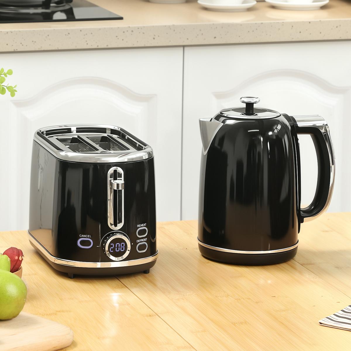 WASSERKOCHER Toaster Set 1,7L Edelstahl Wasserkocher 2 Scheiben Toaster Schwarz - Schwarz, Kunststoff (15.9/24.8/23.2cm) - HOMCOM