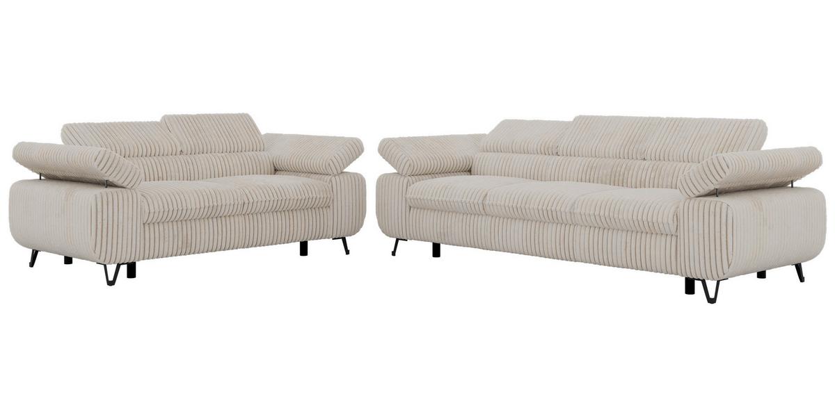 SITZGARNITUR PETER 2+3 - Beige Cord - Beige/Creme, Textil/Metall (262/76/99cm) - MKS