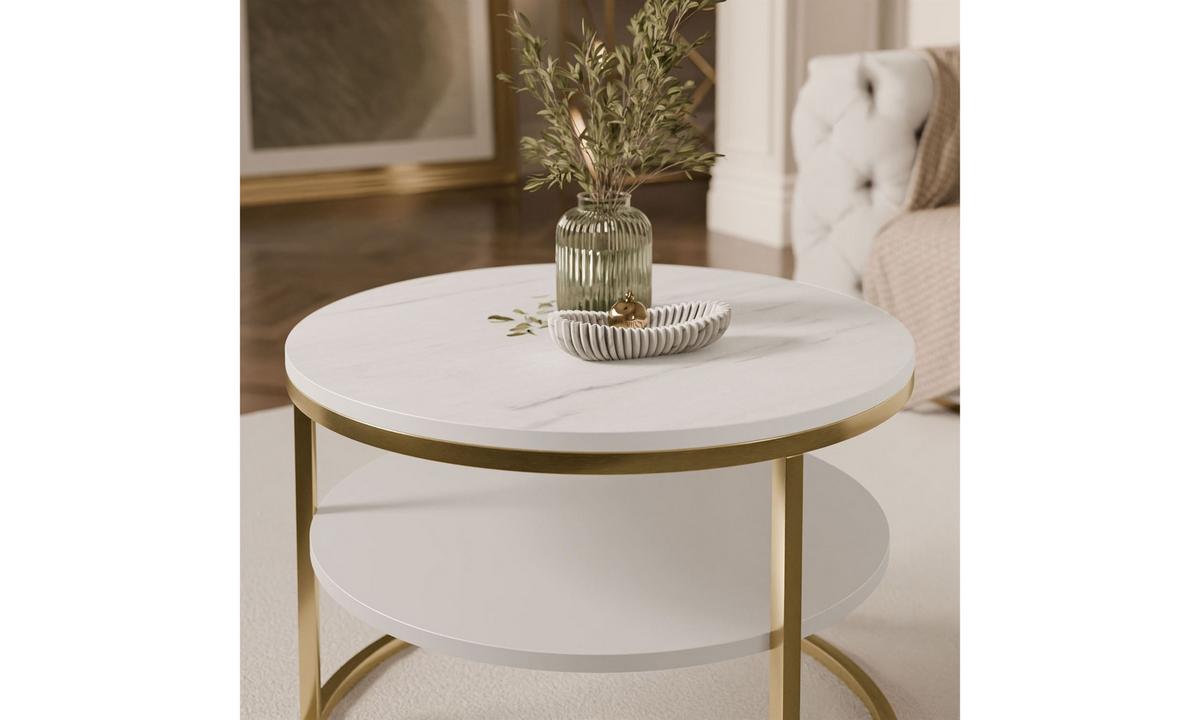 COUCHTISCH CIRI SLIM MAT Ø60/41 cm gebürstetes Gold / Marmor levanto - Goldfarben/Weiß, Holzwerkstoff/Metall (60/60/41cm) - Lookway