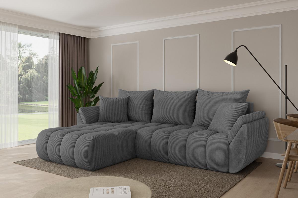 ECKSOFA mit Schlaffunktion Ottomane Links TOKO-L-v1 277x194x86 Dunkelgrau Cord - Dunkelgrau/Schwarz, Holzwerkstoff/Kunststoff (277/194cm) - ALTDECOR