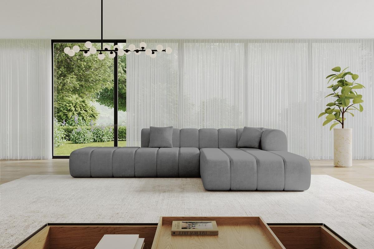 ECKSOFA Ottomane Rechts BILA-L 289x176x71 Grau Samt - Taupe/Schwarz, Holzwerkstoff/Kunststoff (289/176cm) - ALTDECOR