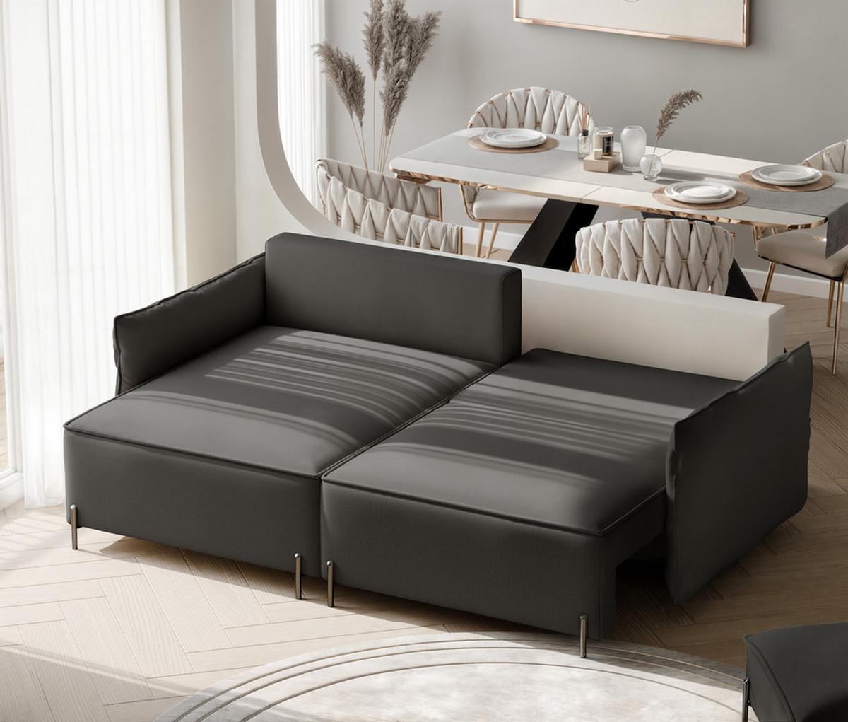 ECKSOFA MARCO Rechts, mit Schlaffunktion und Bettkasten, Anthrazit - Anthrazit, Textil/Metall (221/148cm) - Idohome