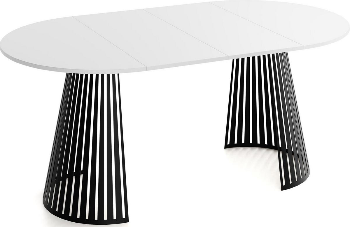 ESSTISCH Naro rund ausziehbar mit Schwarzem Lamellen-Metallgestell, Weiß 100-180/100/76 cm - Schwarz/Weiß, Holzwerkstoff/Metall (100/176/76cm) - WFL GROUP