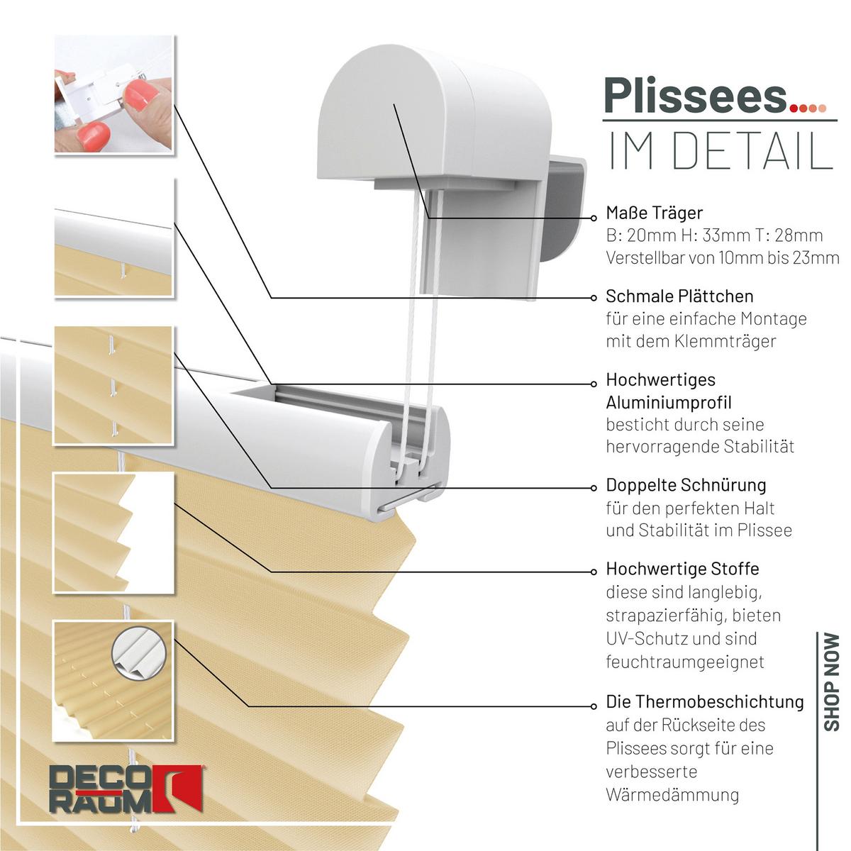 PLISSEE Thermo Basic 100 x 210cm Klemmfix ohne Bohren - Beige, Textil (100/210cm) - Deco-Raum