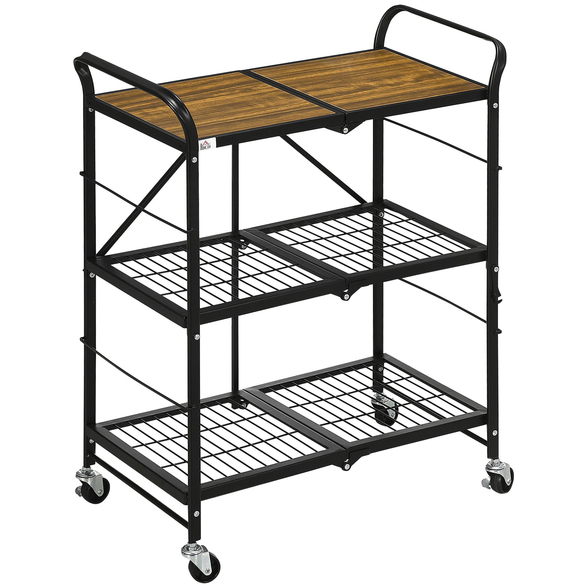 ROLLWAGEN, Klappbarer Küchenwagen, Servierwagen mit 3 Ebenen, Griff, Stahl - Multicolor, Holzwerkstoff (35/85/68cm) - HOMCOM