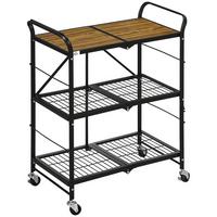 ROLLWAGEN, Klappbarer Küchenwagen, Servierwagen mit 3 Ebenen, Griff, Stahl - Multicolor, Holzwerkstoff (35/85/68cm) - HOMCOM